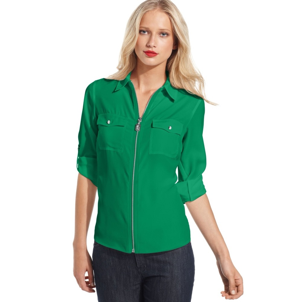 Michael Kors Green Zip-Up Blouse